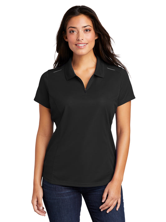 Women's Pinpoint Mesh Zip Polo Shirt - L580 - Black