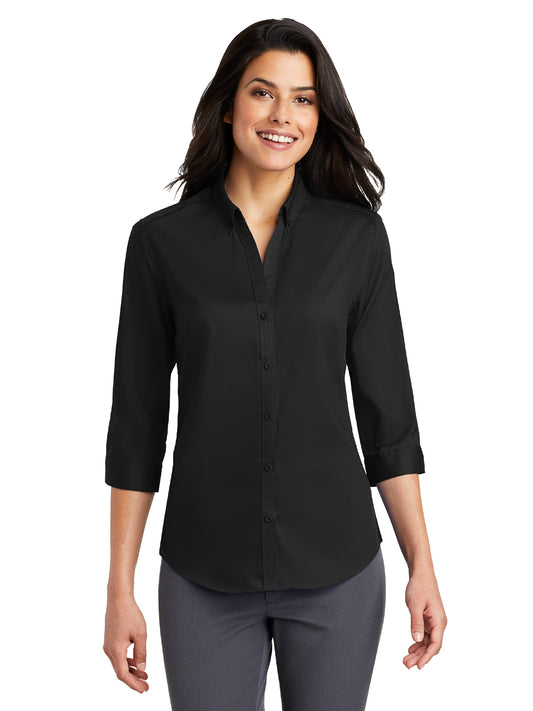 Women's 3/4 Sleeve Twill Shirt - L665 - Black