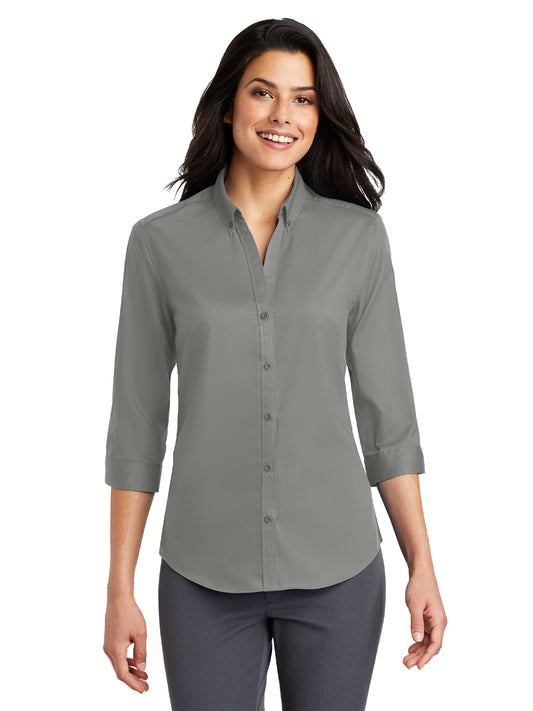 Women's 3/4 Sleeve Twill Shirt - L665 - Monument Grey