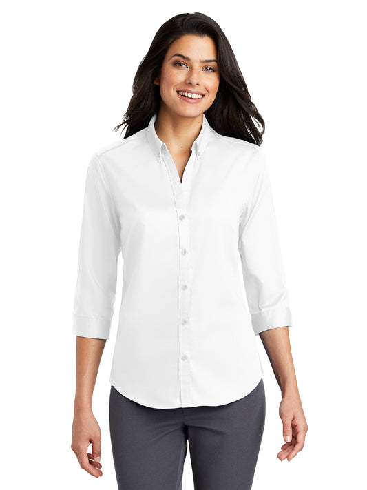 Women's 3/4 Sleeve Twill Shirt - L665 - White