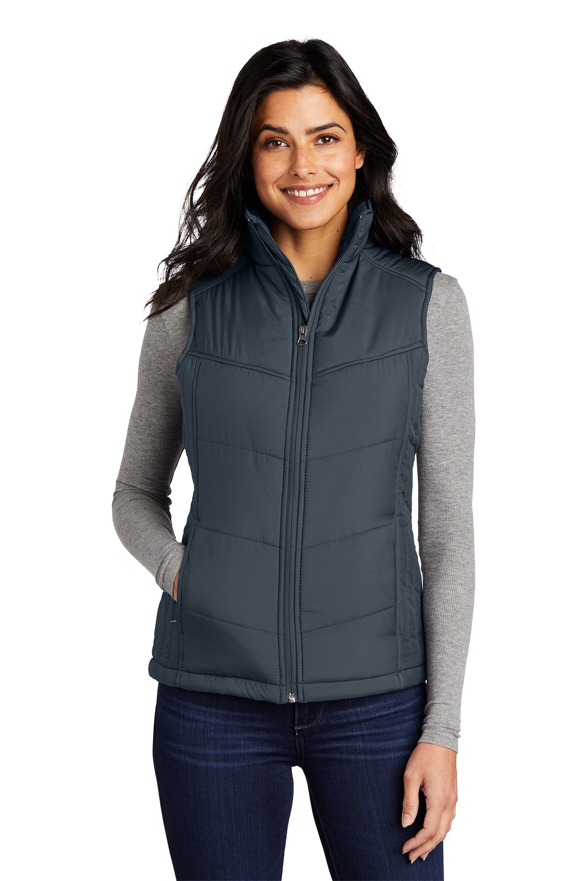 Women's Puffy Vest - L709 - Dark Slate/ Black