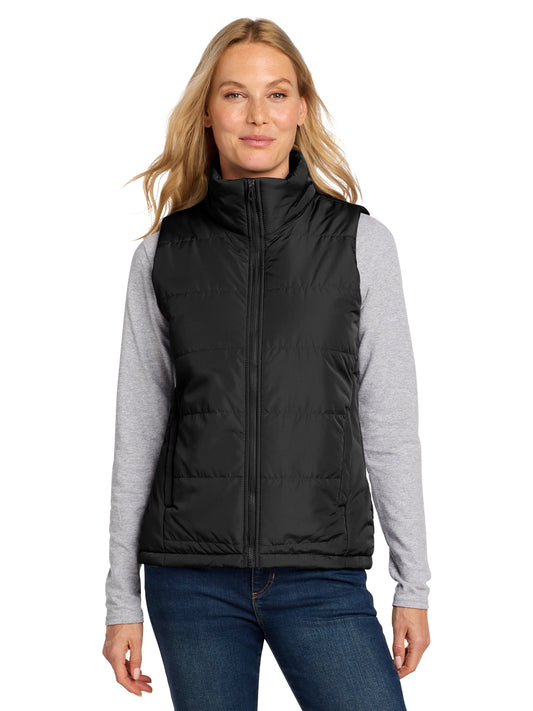 Women's Two-Pocket Puffer Vest - L853 - Deep Black