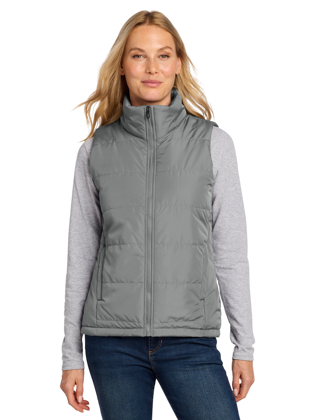 Women's Two-Pocket Puffer Vest - L853 - Shadow Grey