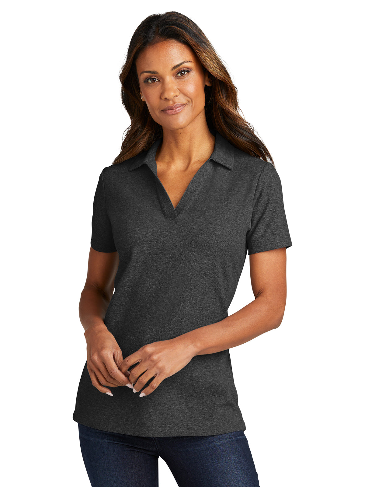 Women's Pique Polo - LK867 - Charcoal Heather