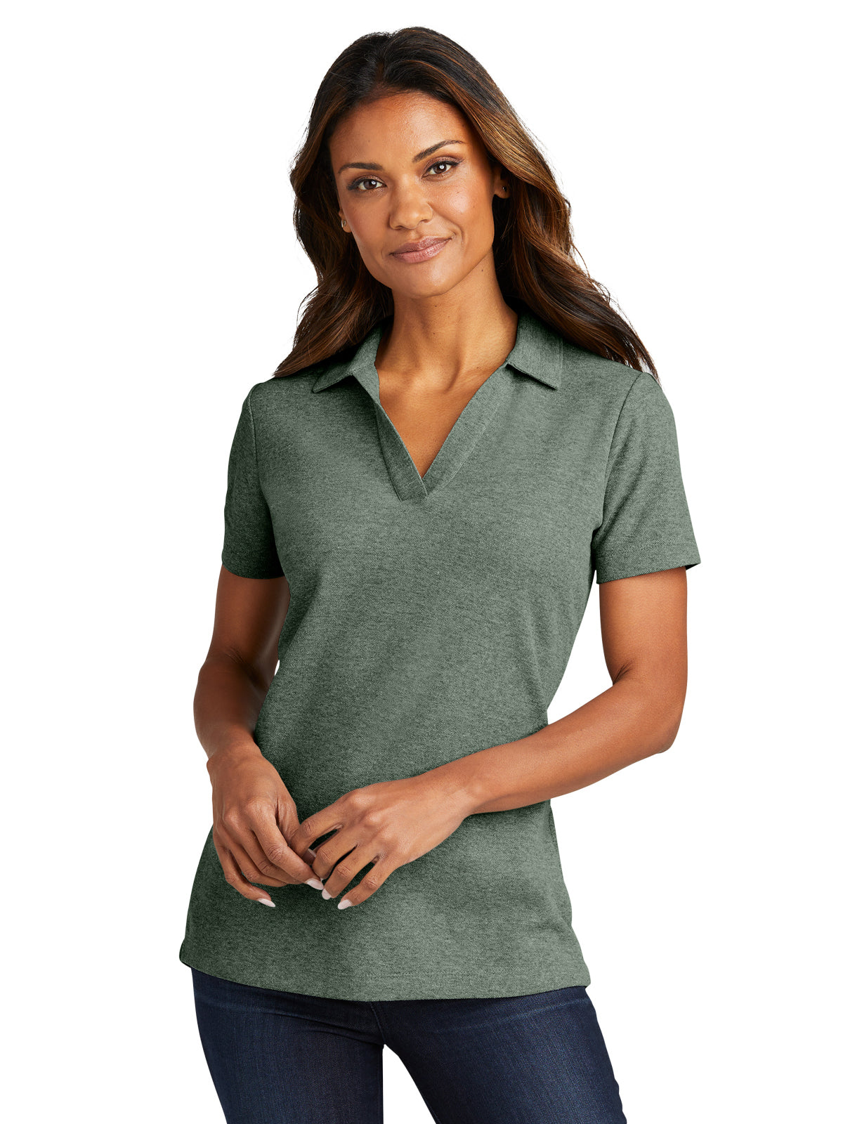 Women's Pique Polo - LK867 - Dark Green Heather