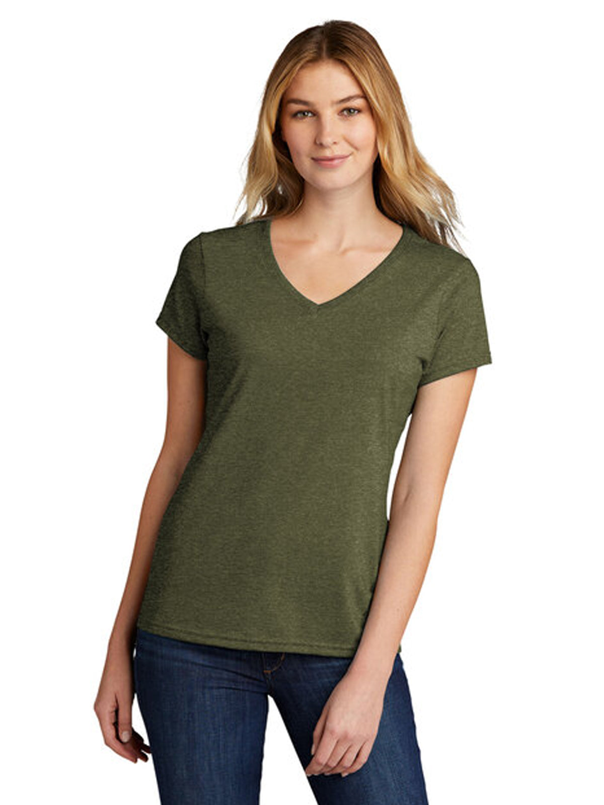 Women's Tri-Blend V-Neck Tee - LPC330V - Military Green Heather