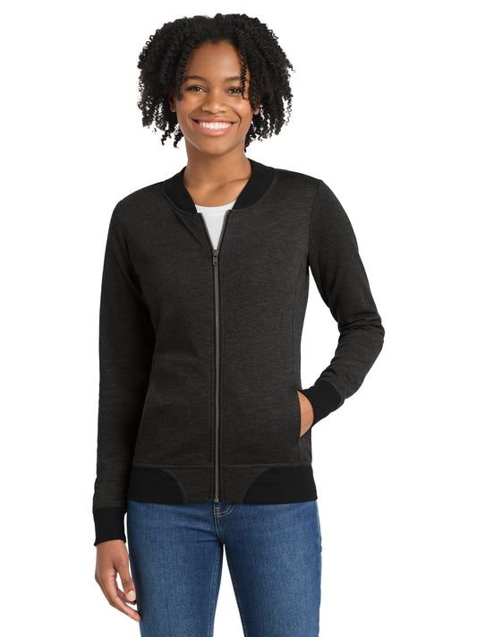 Women's 2-Pocket Lightweight Bomber Jacket - LST274 - Heather Black