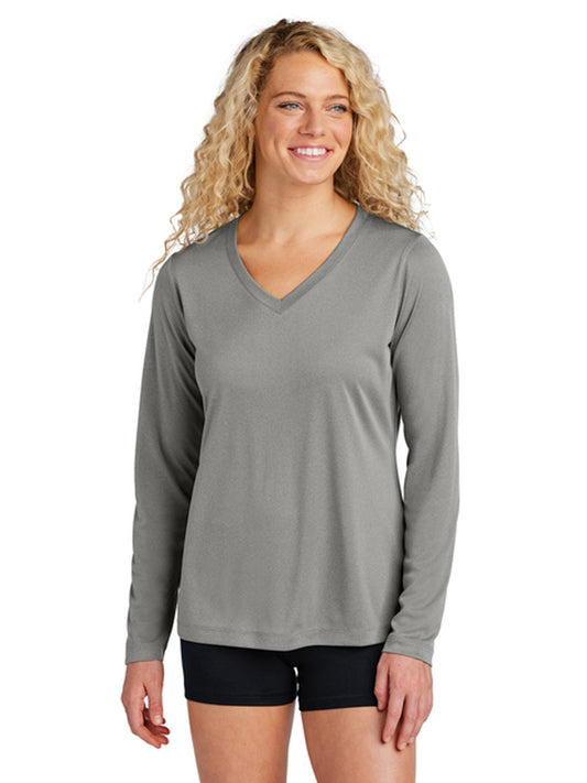 Women's Long Sleeve PosiCharge Competitor V-Neck T-Shirt - LST353LS - Grey Concrete Heather