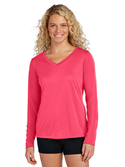 Women's Long Sleeve PosiCharge Competitor V-Neck T-Shirt - LST353LS - Hot Coral