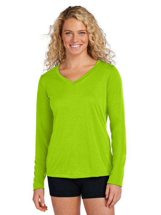 Women's Long Sleeve PosiCharge Competitor V-Neck T-Shirt - LST353LS - Lime Shock