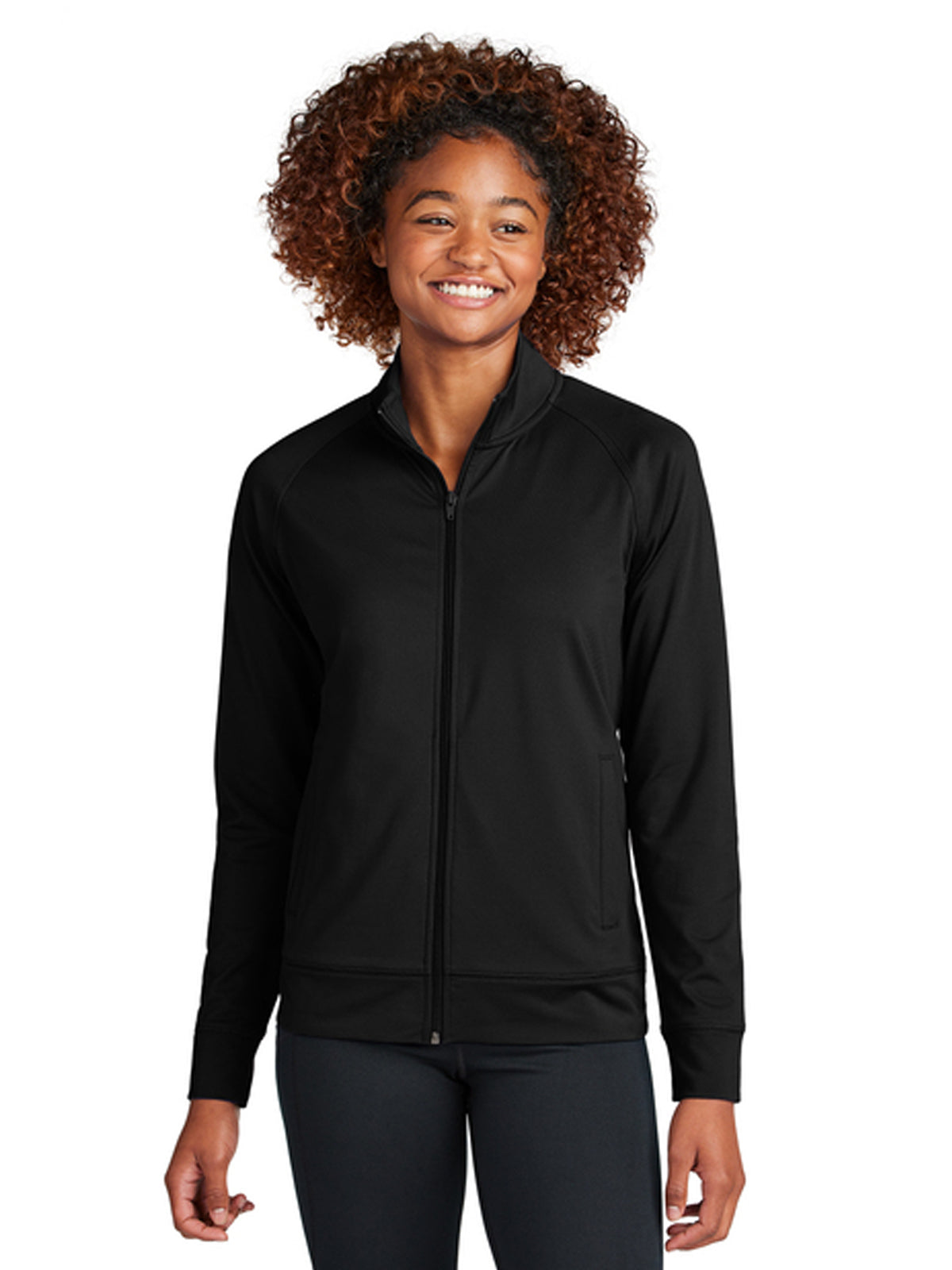 Women's Two-Pocket Sport-Wick Stretch Full-Zip Cadet Jacket - LST857 - Black