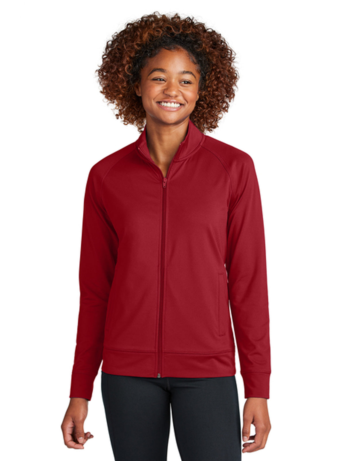 Women's Two-Pocket Sport-Wick Stretch Full-Zip Cadet Jacket - LST857 - Deep Red
