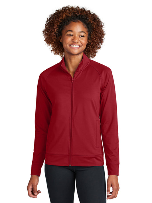 Women's Two-Pocket Sport-Wick Stretch Full-Zip Cadet Jacket - LST857 - Deep Red