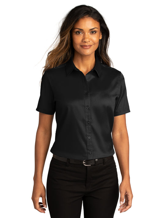 Women's Short Sleeve Button Up Shirt - LW809 - Deep Black