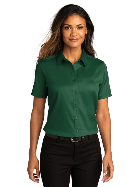 Women's Short Sleeve Button Up Shirt - LW809 - Dark Green