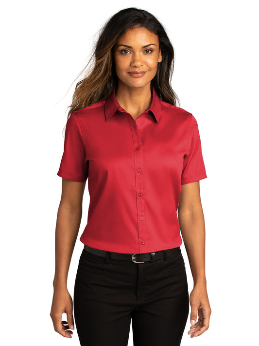 Women's Short Sleeve Button Up Shirt - LW809 - Rich Red
