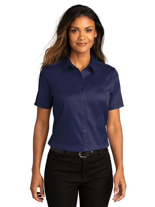 Women's Short Sleeve Button Up Shirt - LW809 - True Navy