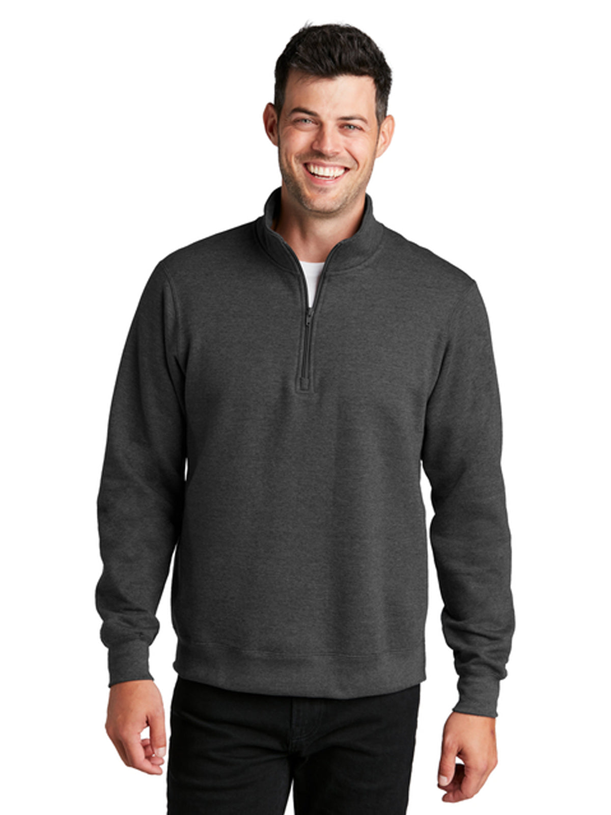 Men's Pocketless 1/4-Zip Fleece Sweatshirt - PC850Q - Dark Heather Grey