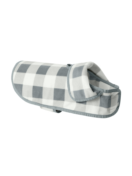 Checkered Pattern Pet Fleece Jacket - PE100 - Marshmallow/ Monument Grey Buffalo Check