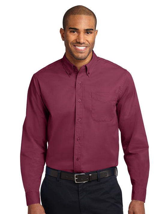 Men's Long Sleeve Easy Case Shirt - S608ES - Burgundy/Light Stone