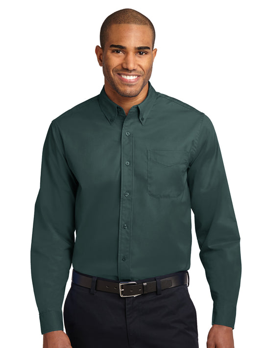 Men's Long Sleeve Easy Case Shirt - S608ES - Dark Green/Navy