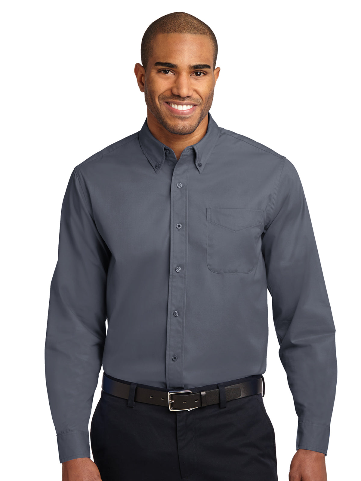 Men's Long Sleeve Easy Case Shirt - S608ES - Steel Grey/Light Stone