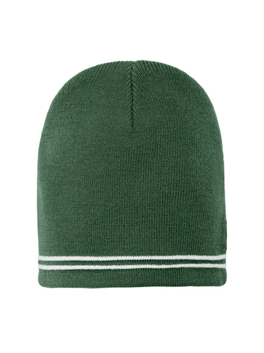 Unisex Double Striped Spectator Beanie - STC20 - Forest Green/ White