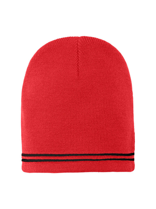 Unisex Double Striped Spectator Beanie - STC20 - True Red/ Black