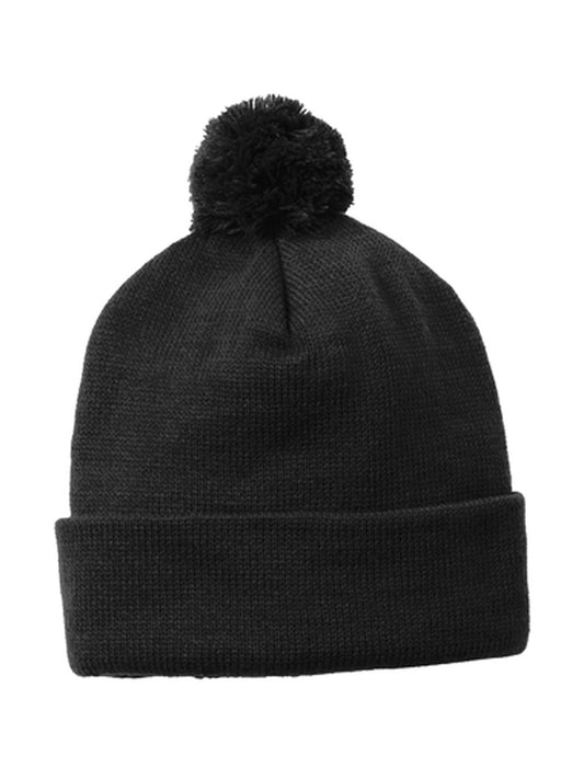 Unisex Solid Pom Pom Beanie - STC37 - Black
