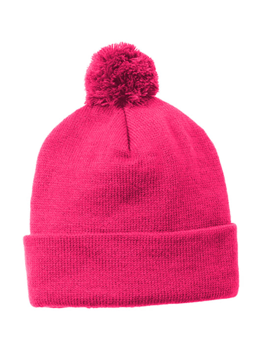 Unisex Solid Pom Pom Beanie - STC37 - Pink Raspberry