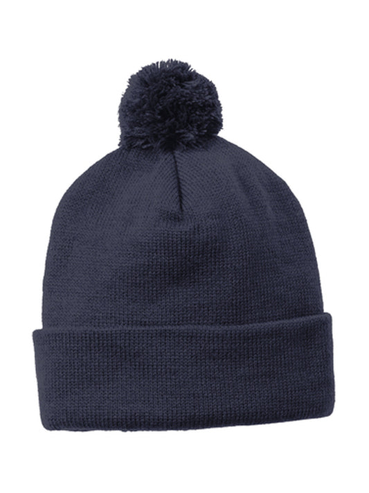 Unisex Solid Pom Pom Beanie - STC37 - True Navy