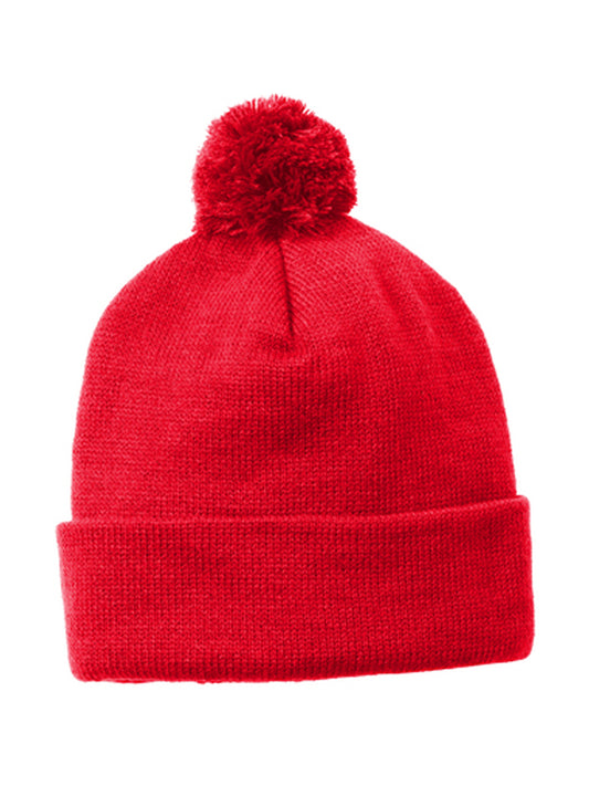 Unisex Solid Pom Pom Beanie - STC37 - True Red