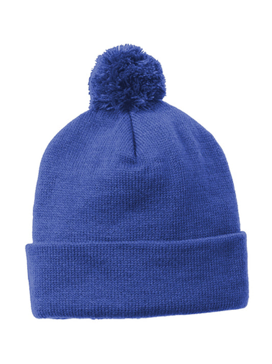 Unisex Solid Pom Pom Beanie - STC37 - True Royal