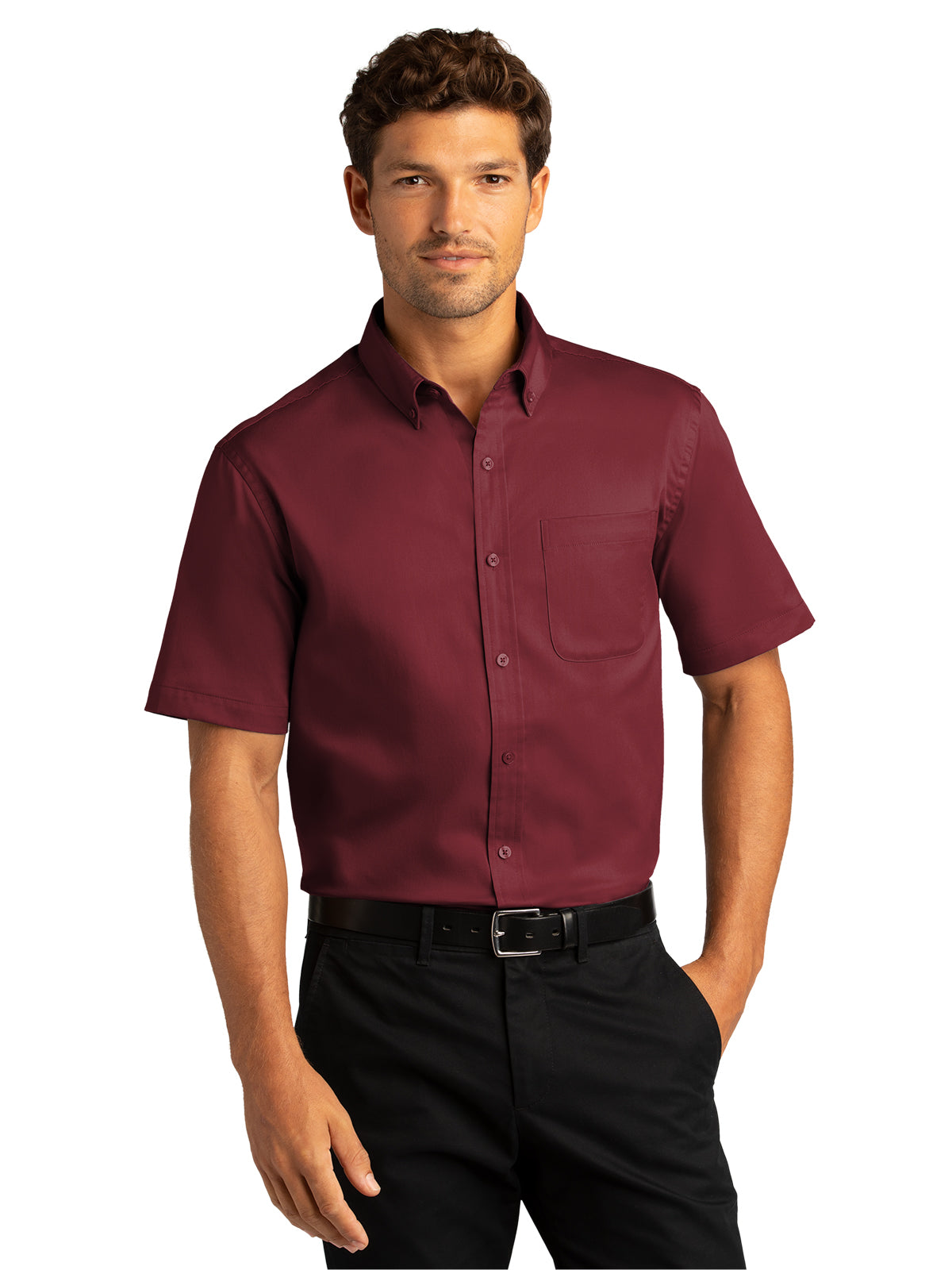 Men's Short Sleeve Button Up Shirt - W809 - Burgundy