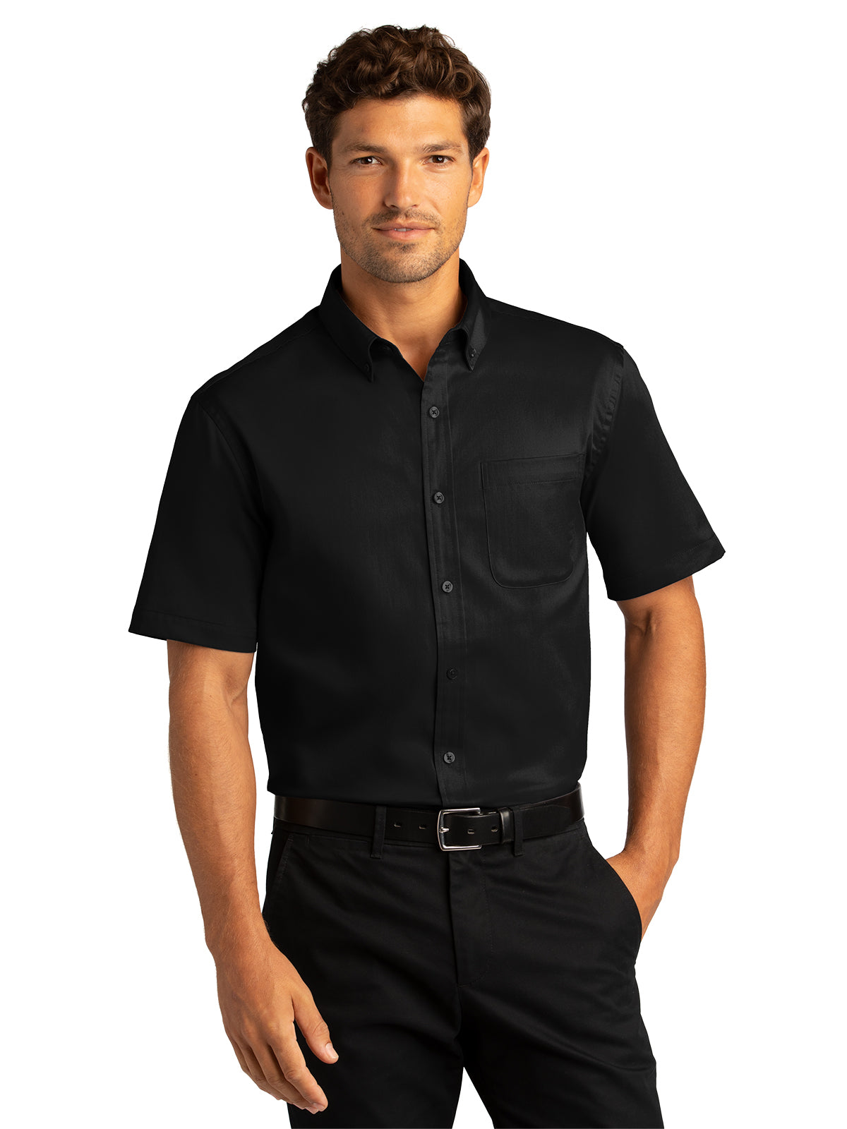 Men's Short Sleeve Button Up Shirt - W809 - Deep Black