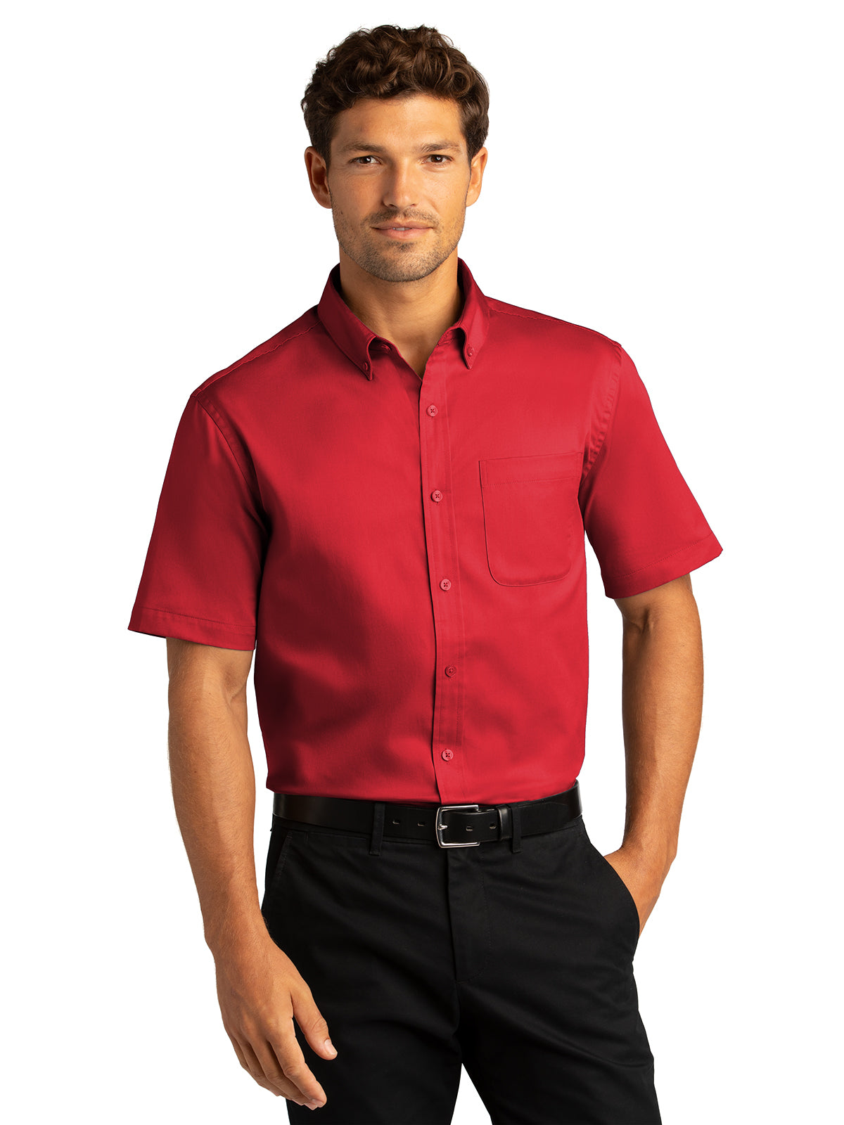 Men's Short Sleeve Button Up Shirt - W809 - Rich Red