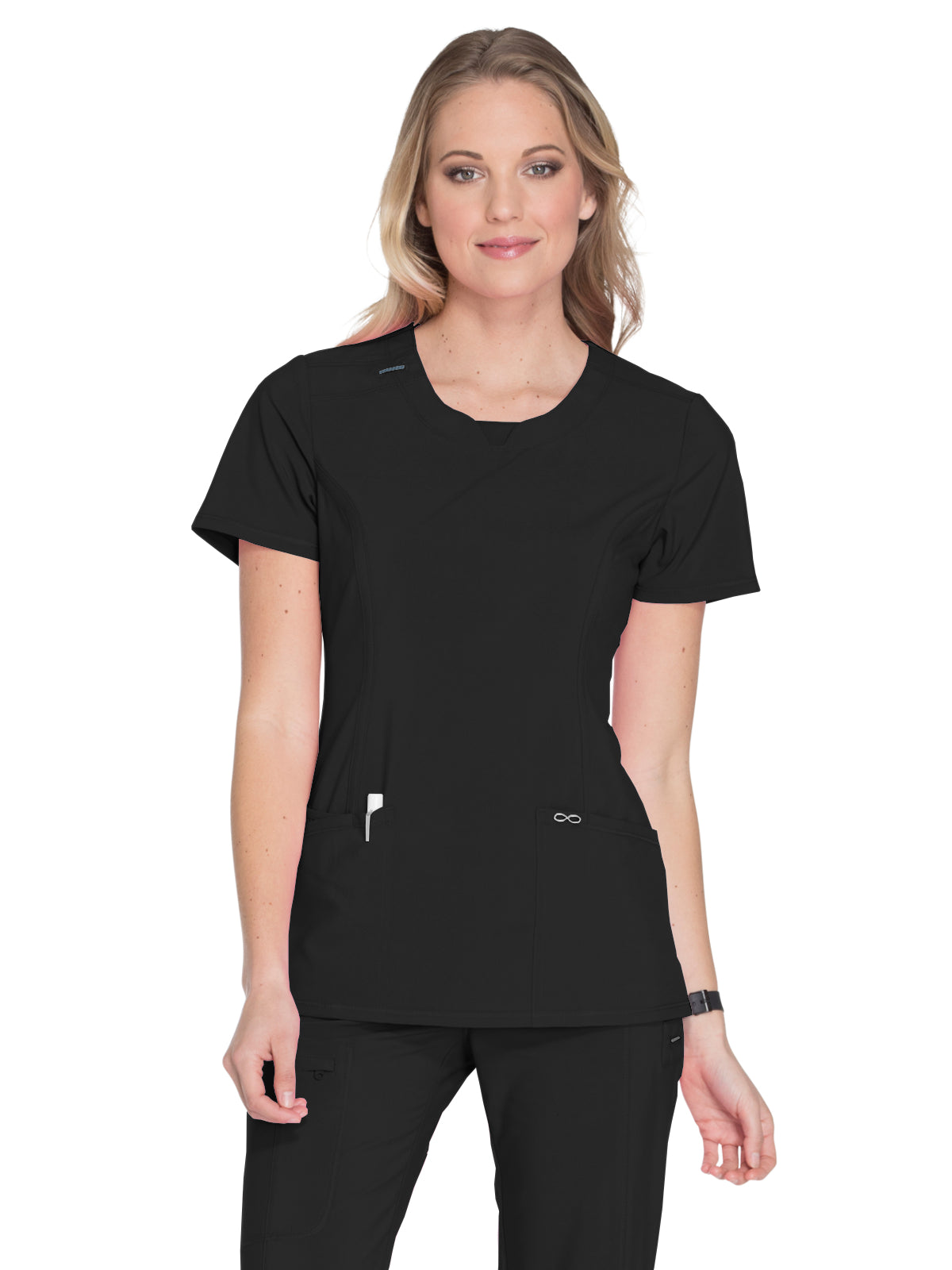 Women's 3-Pocket Round Neck Top - 2624A - Black