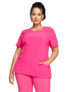Women's 3-Pocket Round Neck Top - 2624A - Carmine Pink