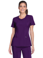 Women's 3-Pocket Round Neck Top - 2624A - Eggplant