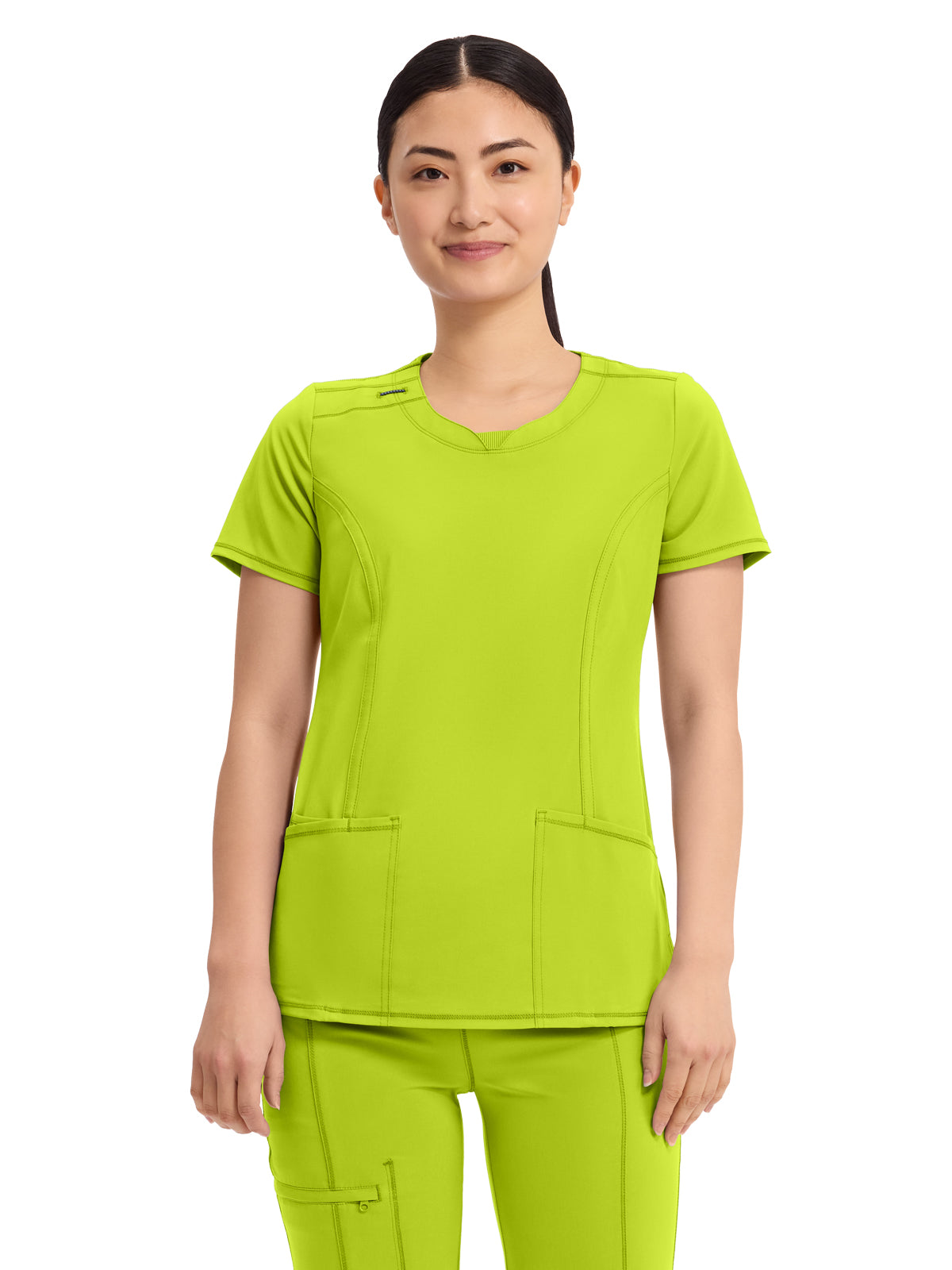 Women's 3-Pocket Round Neck Top - 2624A - Lime Time