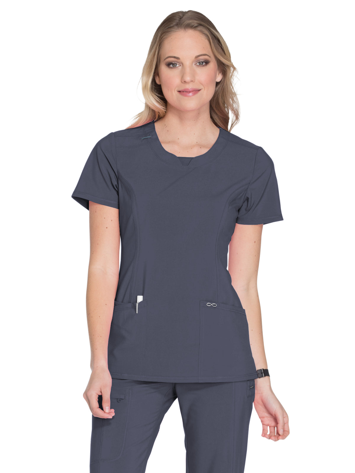 Women's 3-Pocket Round Neck Top - 2624A - Pewter