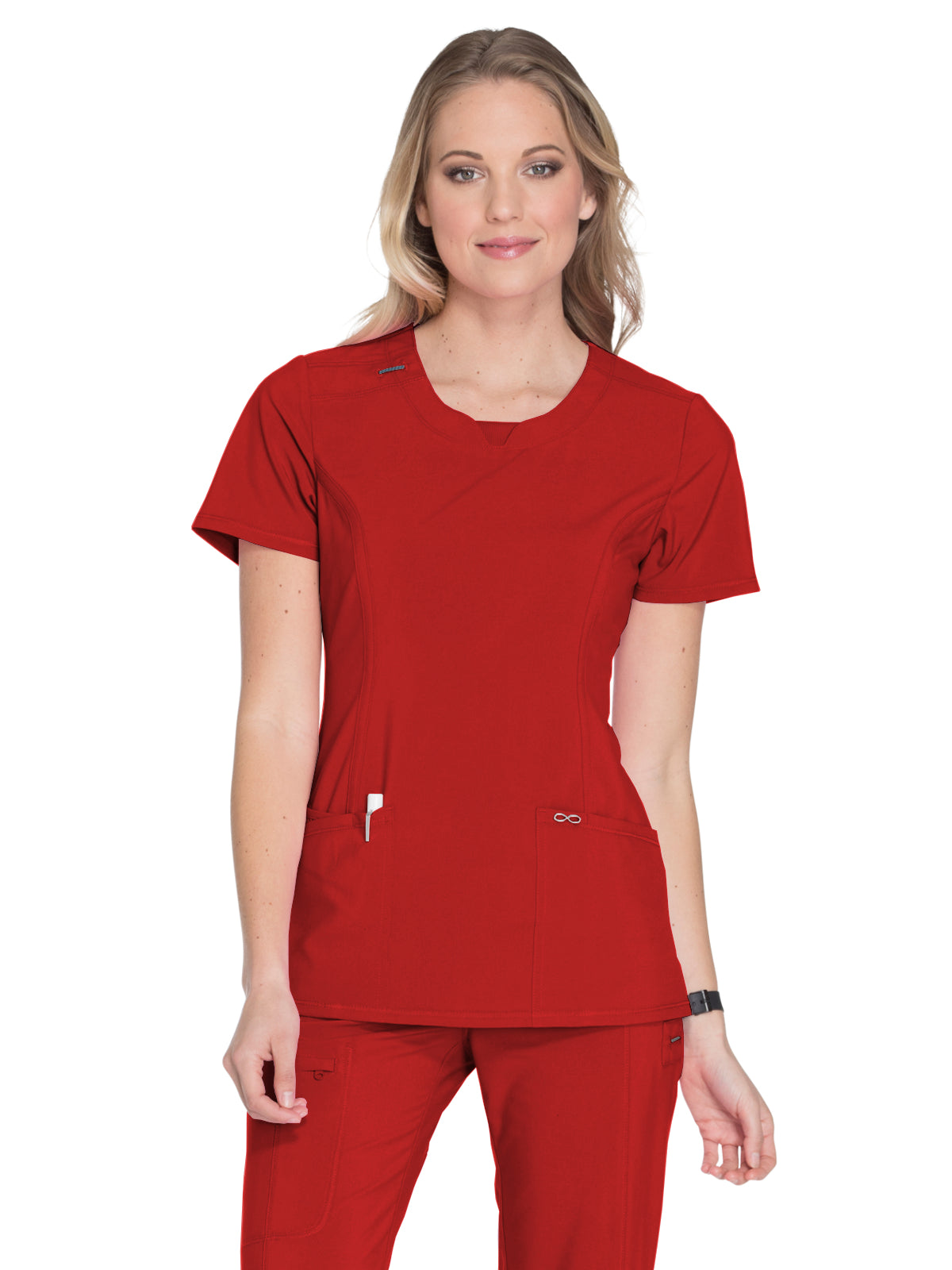 Women's 3-Pocket Round Neck Top - 2624A - Red