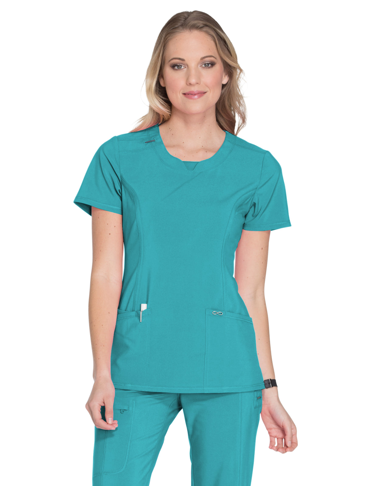 Women's 3-Pocket Round Neck Top - 2624A - Teal Blue