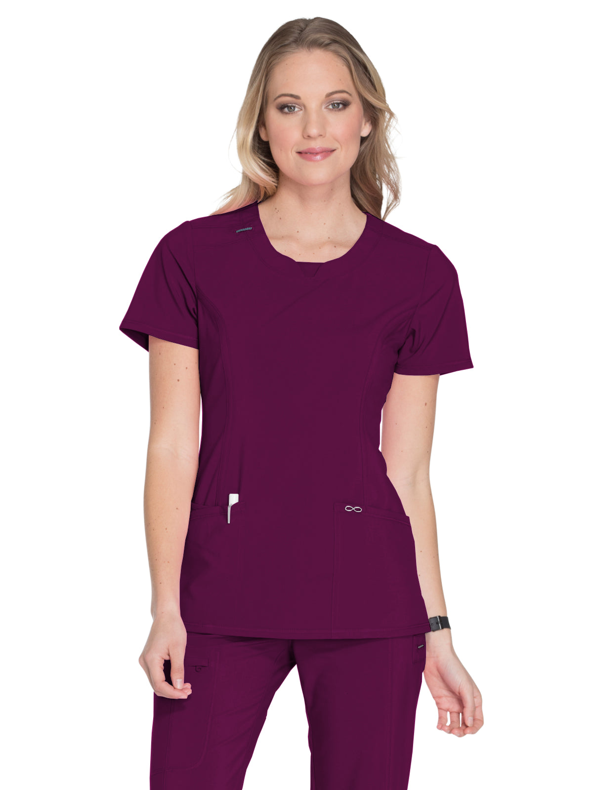 Women's 3-Pocket Round Neck Top - 2624A - Wine