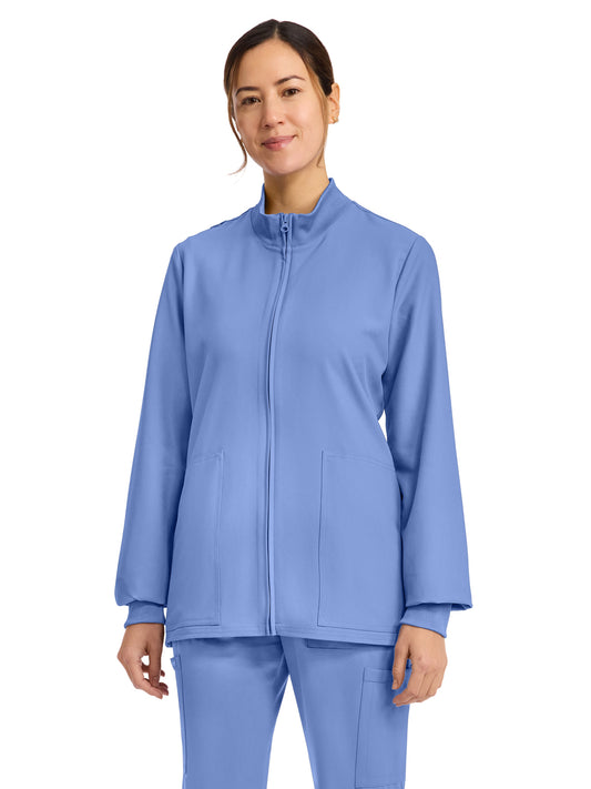 Women's 2-Pocket Zip Up Scrub Jacket - CK00013A - Ciel Blue