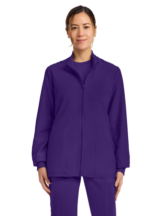 Women's 2-Pocket Zip Up Scrub Jacket - CK00013A - Grape