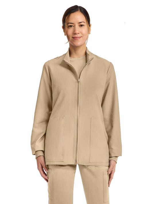 Women's 2-Pocket Zip Up Scrub Jacket - CK00013A - Khaki