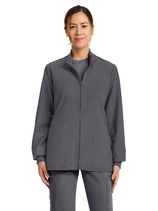 Women's 2-Pocket Zip Up Scrub Jacket - CK00013A - Pewter