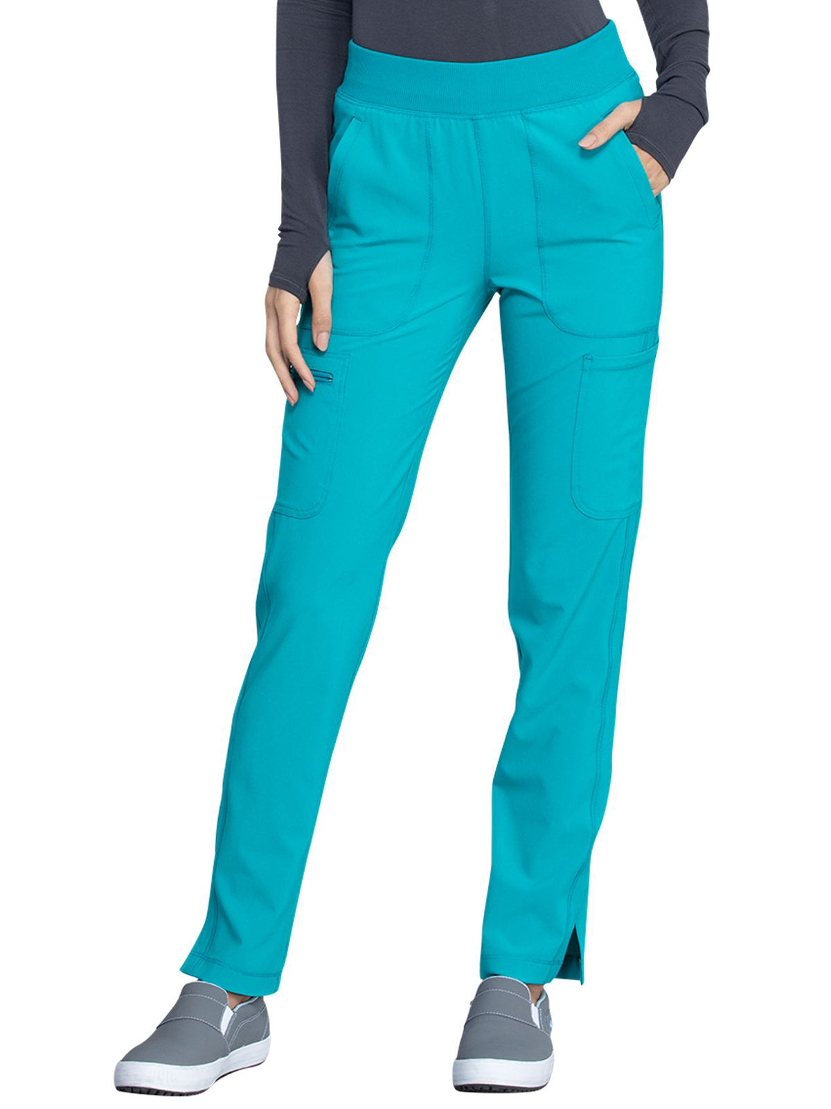 Women's 6- Pocket Mid Rise Tapered Leg Pant - CK065A - Teal Blue