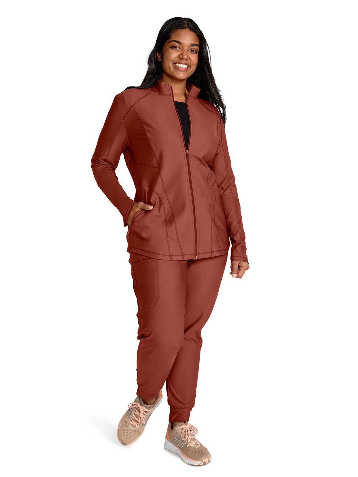 Women's Mock Neck Zip Front Scrub Jacket